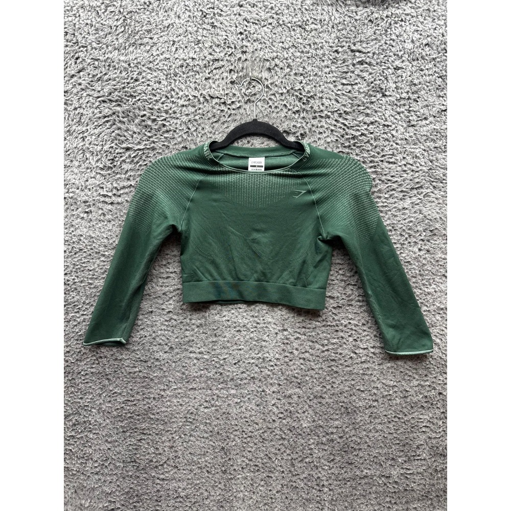 Gymshark Apex Seamless Long Sleeve Crop Top Obsidian Green Womens Size S